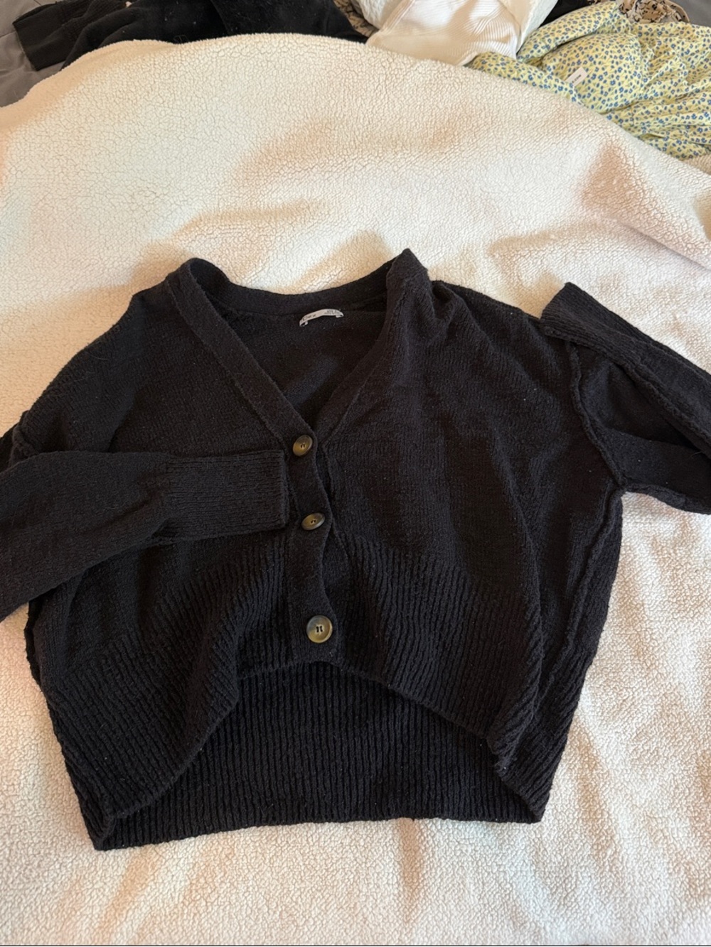 Dex Black V-Neck Button Cardigan Sweater